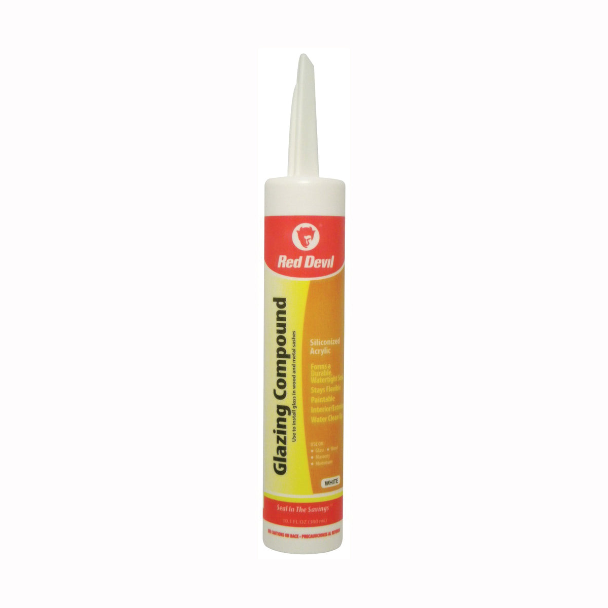 Red Devil 0666 Glazing Compound, Paste, Mild Acrylic, White, 10.1 oz Cartridge