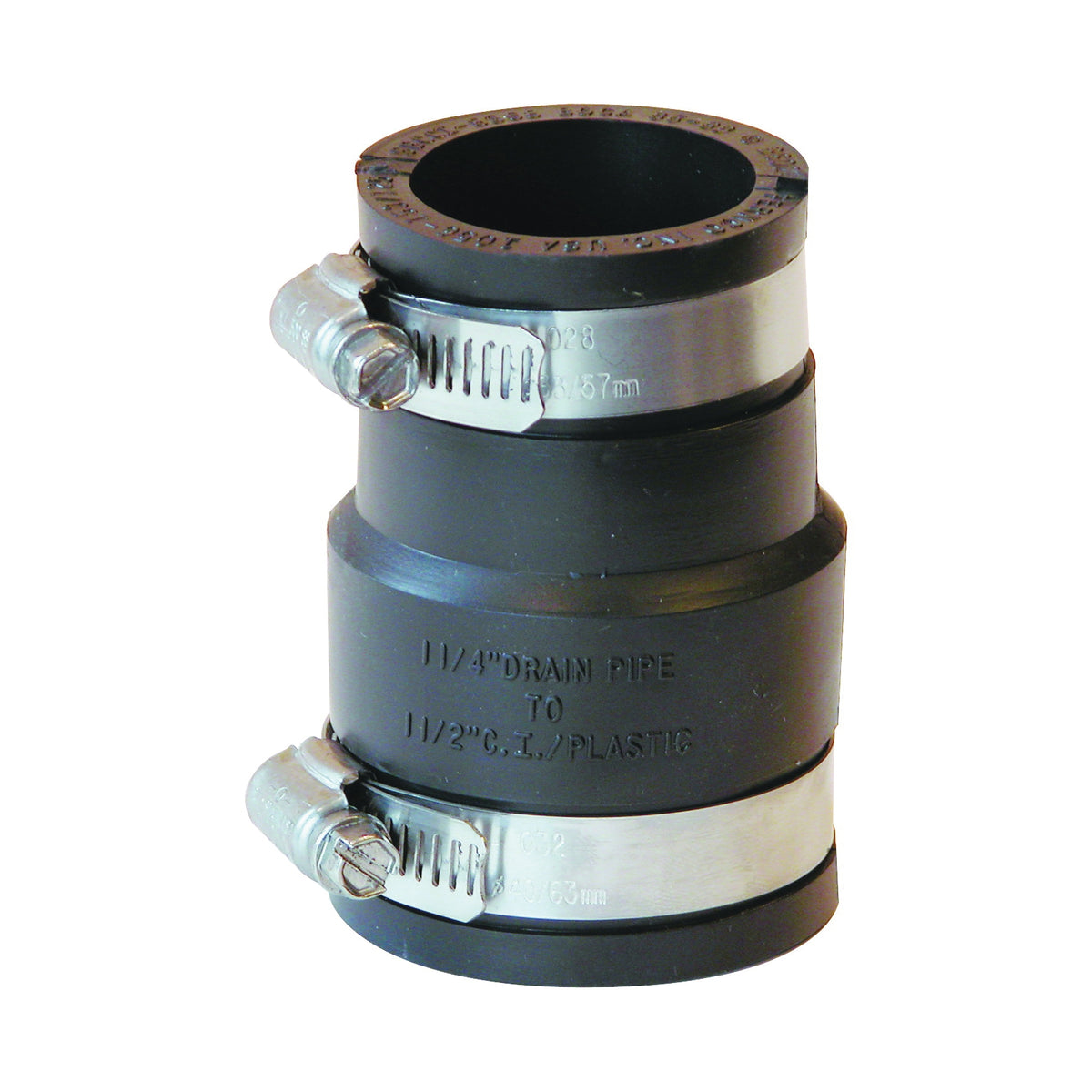 FERNCO P1056-150/125 Flexible Coupling, 1-1/2 x 1-1/4 in, PVC, Black, 4.3 psi Pressure