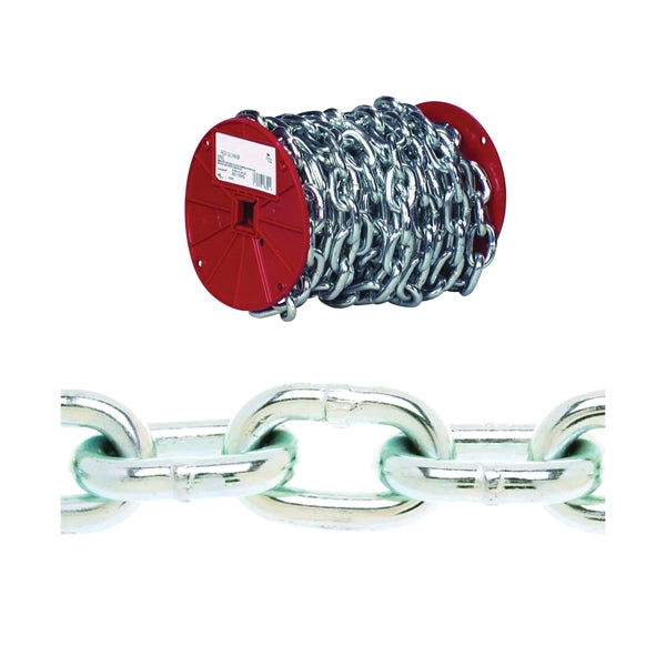 Campbell 072-2327 Proof Coil Chain, 3/8 in, 35 ft L, 30 Grade, Steel, Zinc