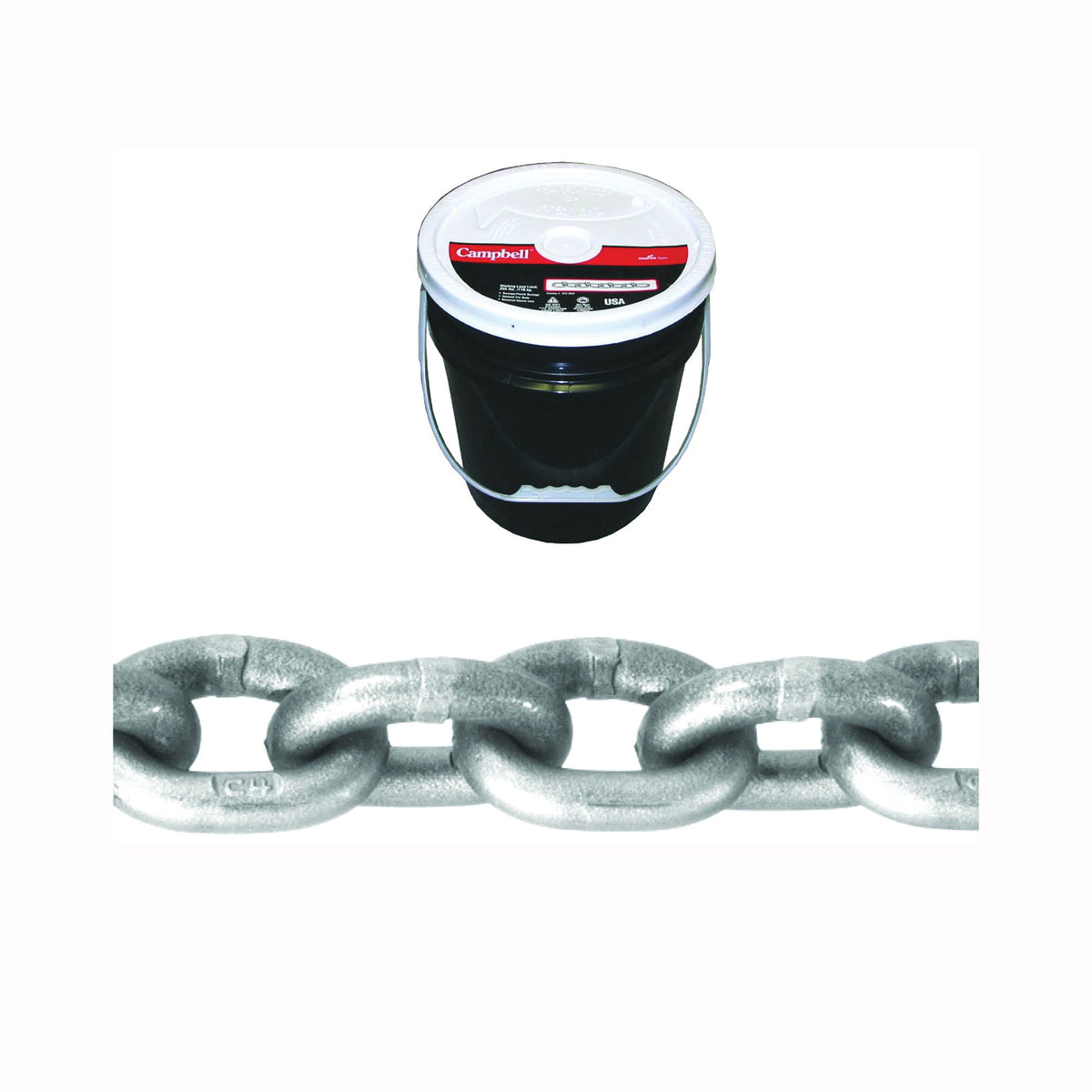 Campbell 0181623 High-Test Chain, 3/8 in, 75 ft L, 5400 lb Working Load, 43 Grade, Carbon Steel, Zinc
