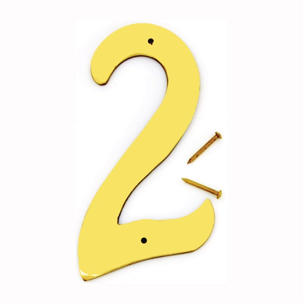 HY-KO BR-40/2 House Number, Character: 2, 4 in H Character, 2-1/2 in W Character, Brass Character, Solid Brass