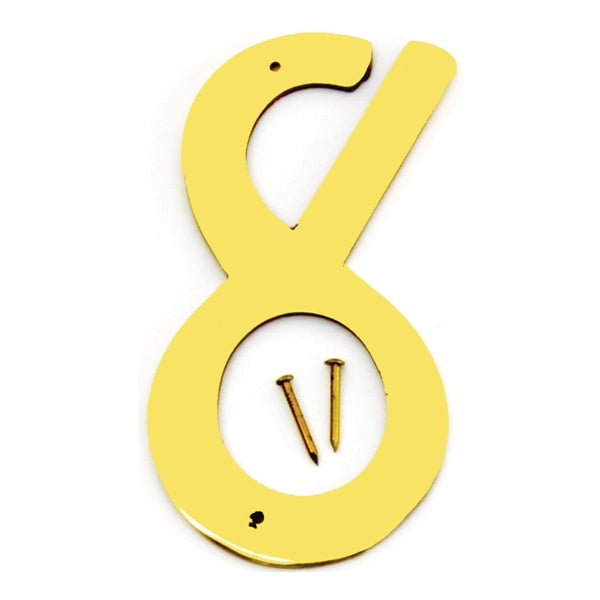 HY-KO BR-40/8 House Number, Character: 8, 4 in H Character, 2-1/2 in W Character, Brass Character, Brass