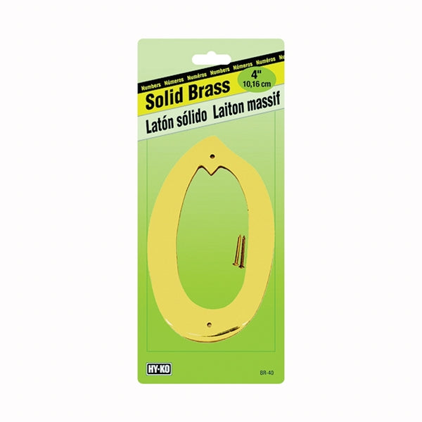 HY-KO BR-40/0 House Number, Character: 0, 4 in H Character, 2-1/2 in W Character, Brass Character, Solid Brass