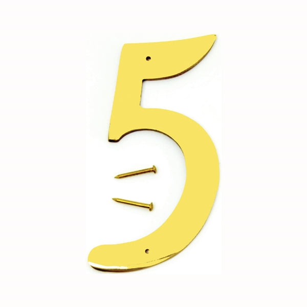 HY-KO BR-40/5 House Number, Character: 5, 4 in H Character, 2-1/2 in W Character, Brass Character, Solid Brass