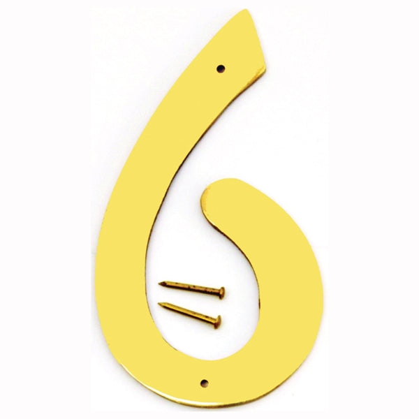 HY-KO BR-40/6 House Number, Character: 6, 4 in H Character, 2-1/2 in W Character, Brass Character, Brass