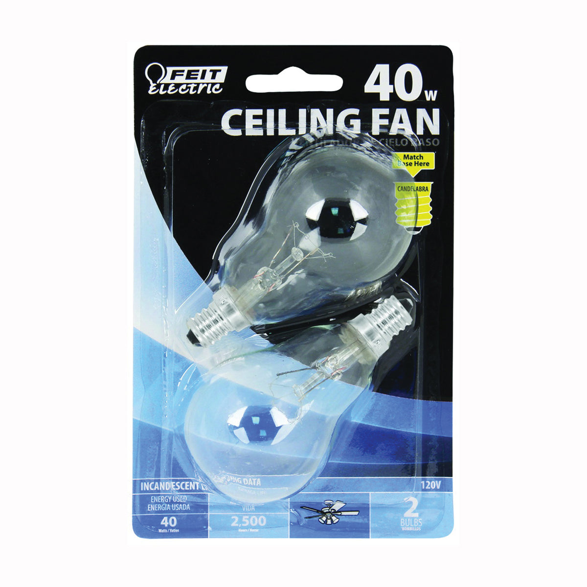 Feit Electric BP40A15C/CL/CF Incandescent Lamp, 40 W, A15 Lamp, Candelabra E12 Lamp Base, 2700 K Color Temp