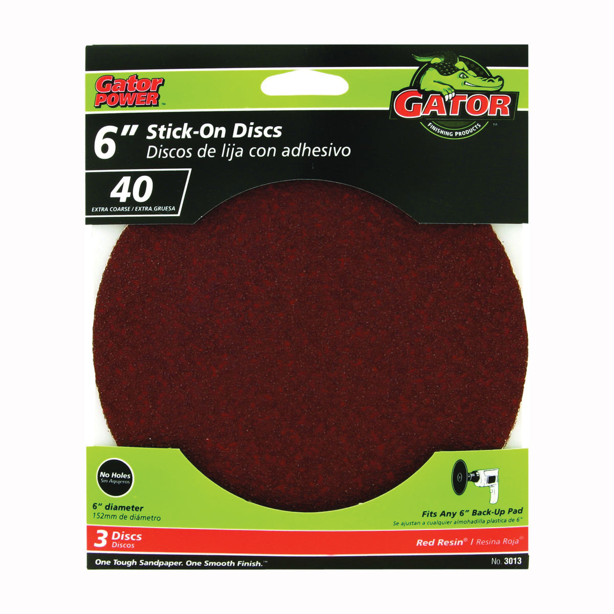 Gator 3013 Sanding Disc, 6 in Dia, 40 Grit, Extra Coarse, Aluminum Oxide Abrasive
