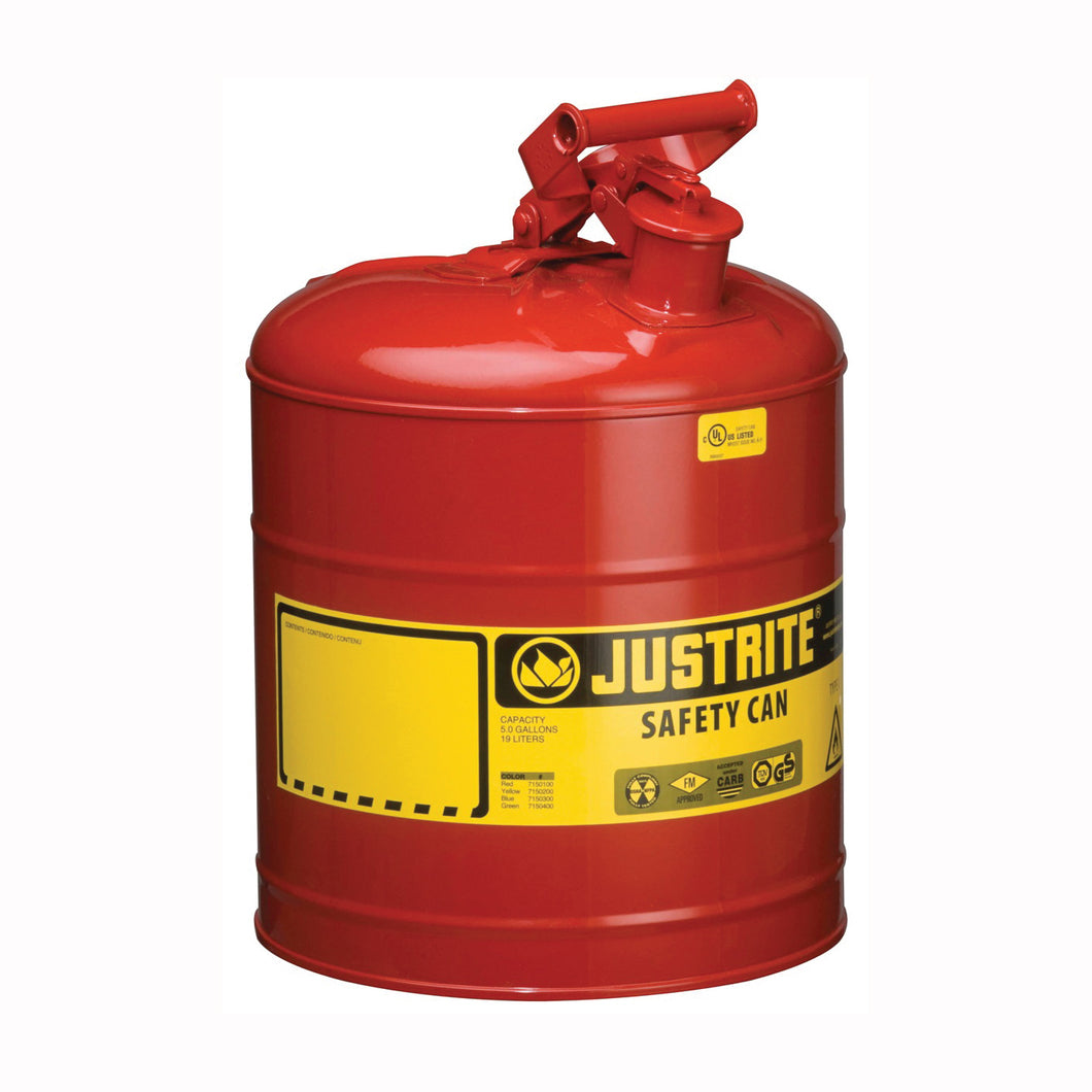 JUSTRITE 7150100 Safety Can, 5 gal Capacity, Steel, Red