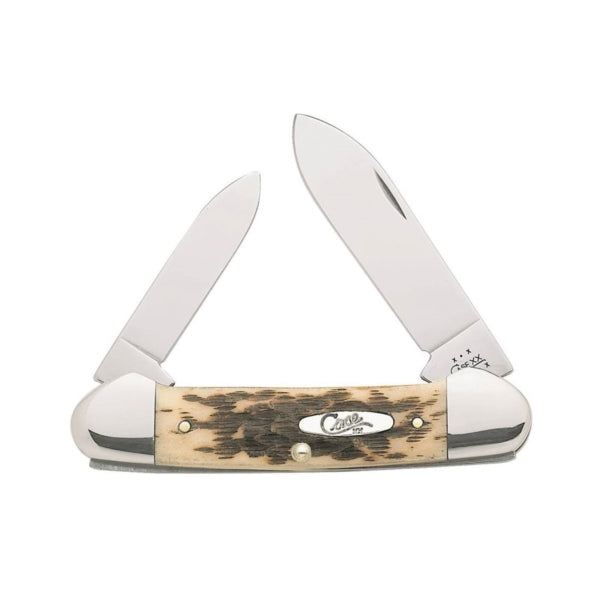 CASE 00263 Folding Pocket Knife, 2.6 in Spear, 1.97 in Pen L Blade, Chrome Vanadium Steel Blade, 2-Blade, Amber Handle