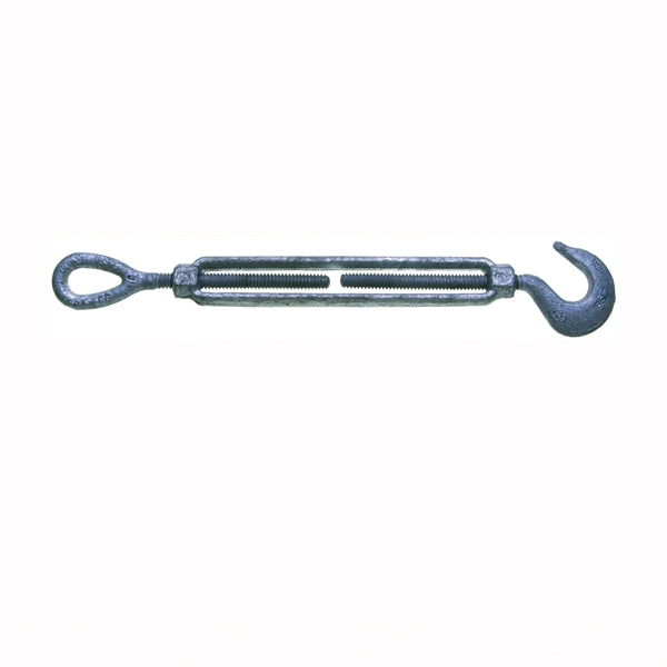 BARON 16-1/2X9 Turnbuckle, 1500 lb Working Load, 1/2 in Thread, Hook, Eye, 9 in L Take-Up, Galvanized Steel