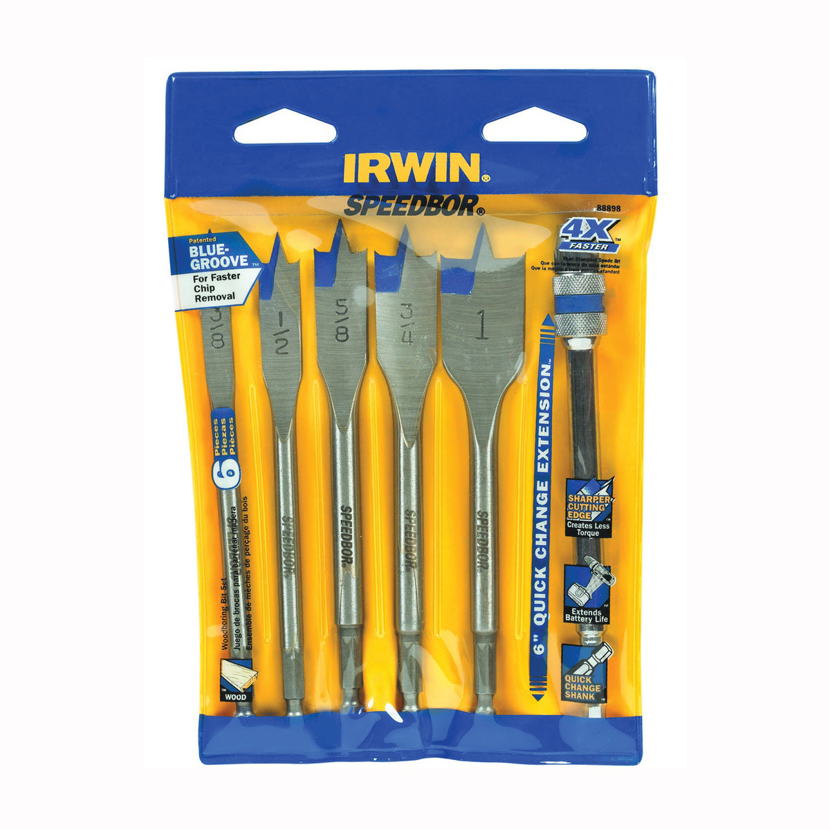 IRWIN 88898 Spade Bit Set, Standard, 6-Piece, HSS