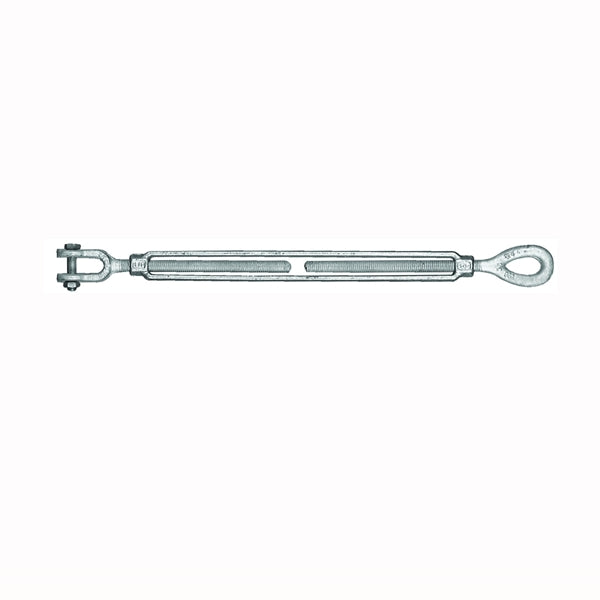 BARON 18-1/2X6 Turnbuckle, 2200 lb Working Load, 1/2 in Thread, Jaw, Eye, 6 in L Take-Up, Galvanized Steel