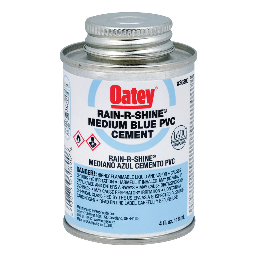 Oatey 30890 Solvent Cement, 4 oz Can, Liquid, Blue