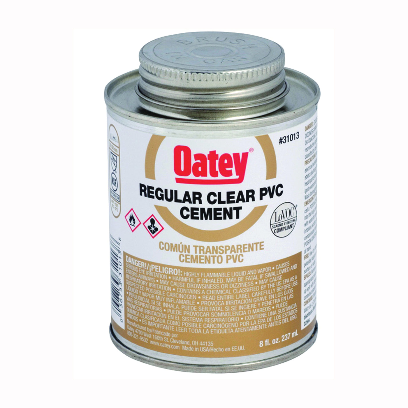 Oatey 31012 Solvent Cement, 4 oz Can, Liquid, Clear