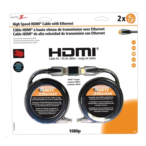 Zenith VH1006HDKIT HDMI Cable Kit, Black Sheath, 6 ft L