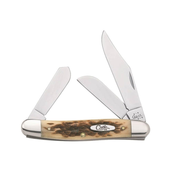 CASE 00128 Folding Pocket Knife, 2.92 in Clip, 2.15 in Sheep Foot, 1.9 in Spey L Blade, Stainless Steel Blade, 3-Blade
