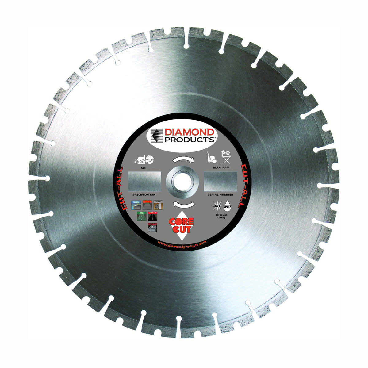 DIAMOND PRODUCTS 84967 Circular Saw Blade, 12 in Dia, Universal Arbor, Diamond Cutting Edge