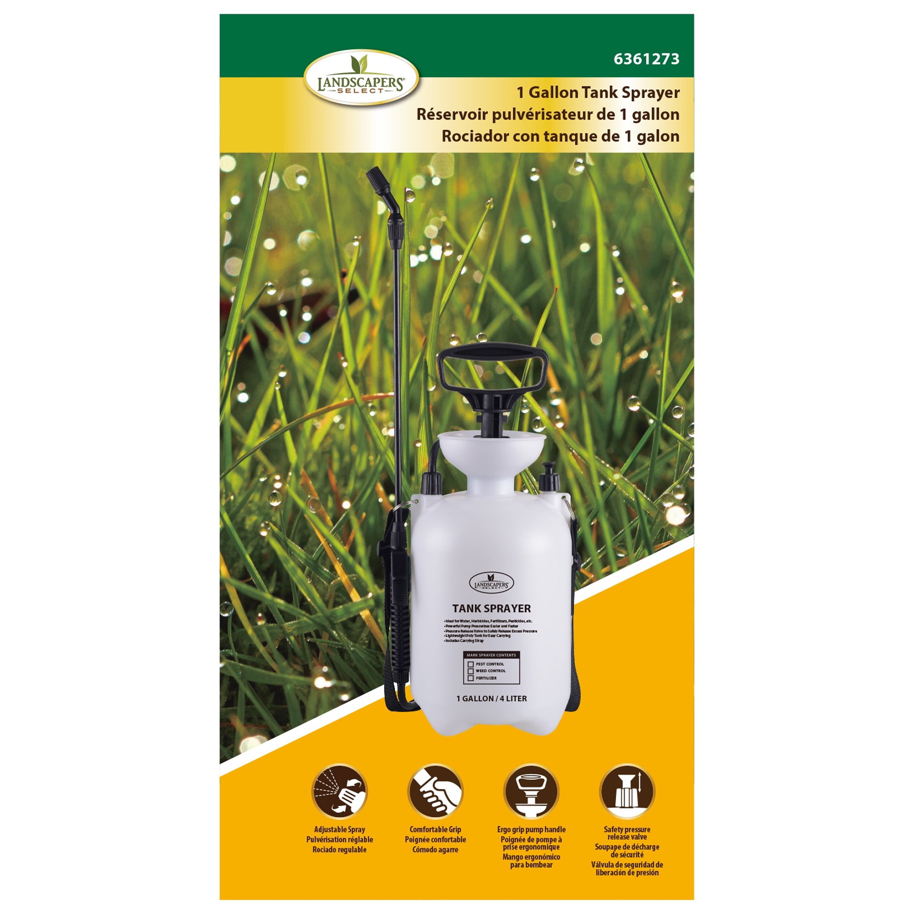 Landscapers Select SX-4B Compression Sprayer, 1 gal Tank, Polyethylene Tank, 55 in L Hose, White