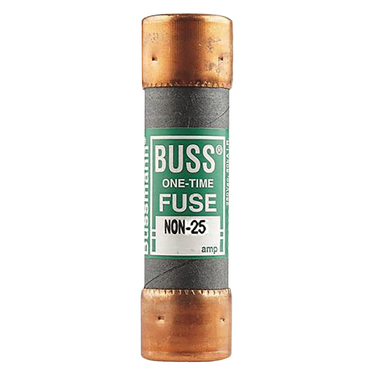 Bussmann NON-25 Fuse, 25 A, 250 VAC, 125 VDC, 50 kA Interrupt, Melamine Body, Cartridge Fuse