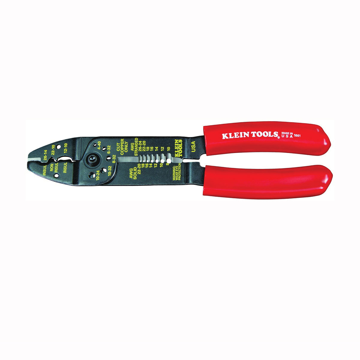 KLEIN TOOLS 1001 Electrician&#39;s Tool, 10 to 26 AWG Stranded, 8 to 22 AWG Solid Cutting Capacity, Cushion Grip Handle