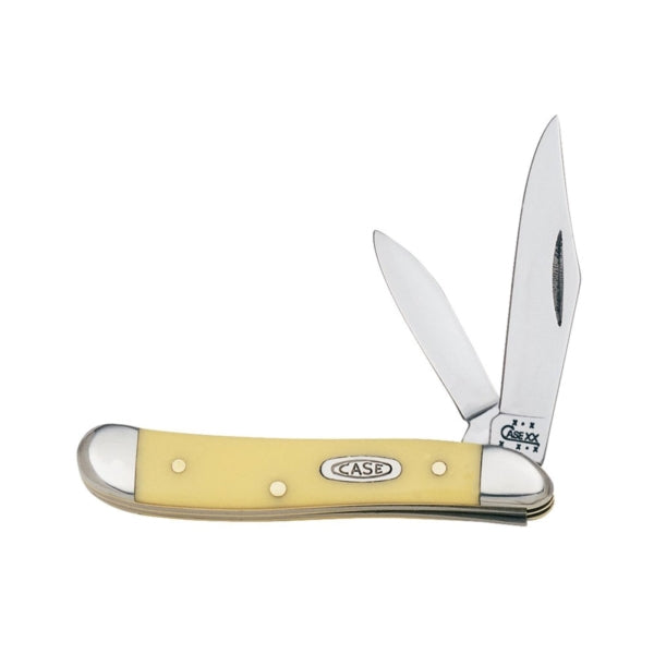 CASE 030 Folding Pocket Knife, 2.1 in Clip, 1.53 in Pen L Blade, Chrome Vanadium Steel Blade, 2-Blade, Yellow Handle