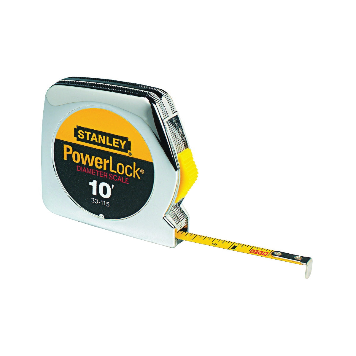 STANLEY 33-115 Pocket Measuring Tape, 10 ft L Blade, 1/4 in W Blade, Steel Blade, ABS Case, Chrome Case