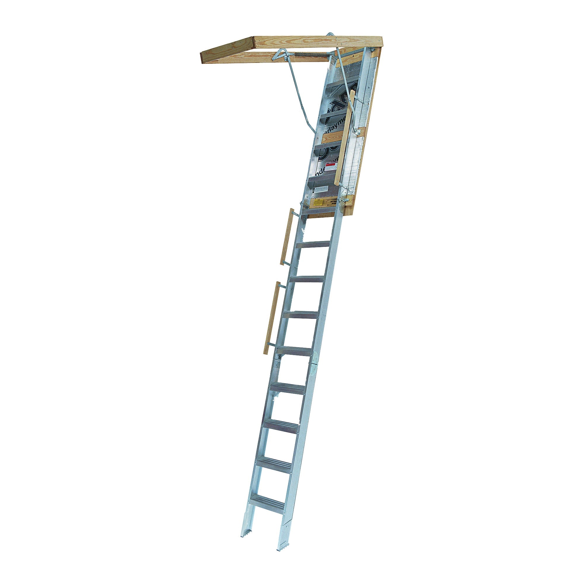 Louisville Everest Series AL258P Attic Ladder, 10 to 12 ft H Ceiling, 25-1/2 x 63 in Ceiling Opening, 13-Step, 350 lb