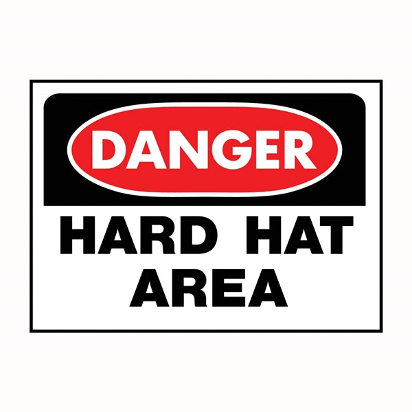 HY-KO 507 Danger Sign, Rectangular, HARD HAT AREA, Black Legend, White Background, Polyethylene