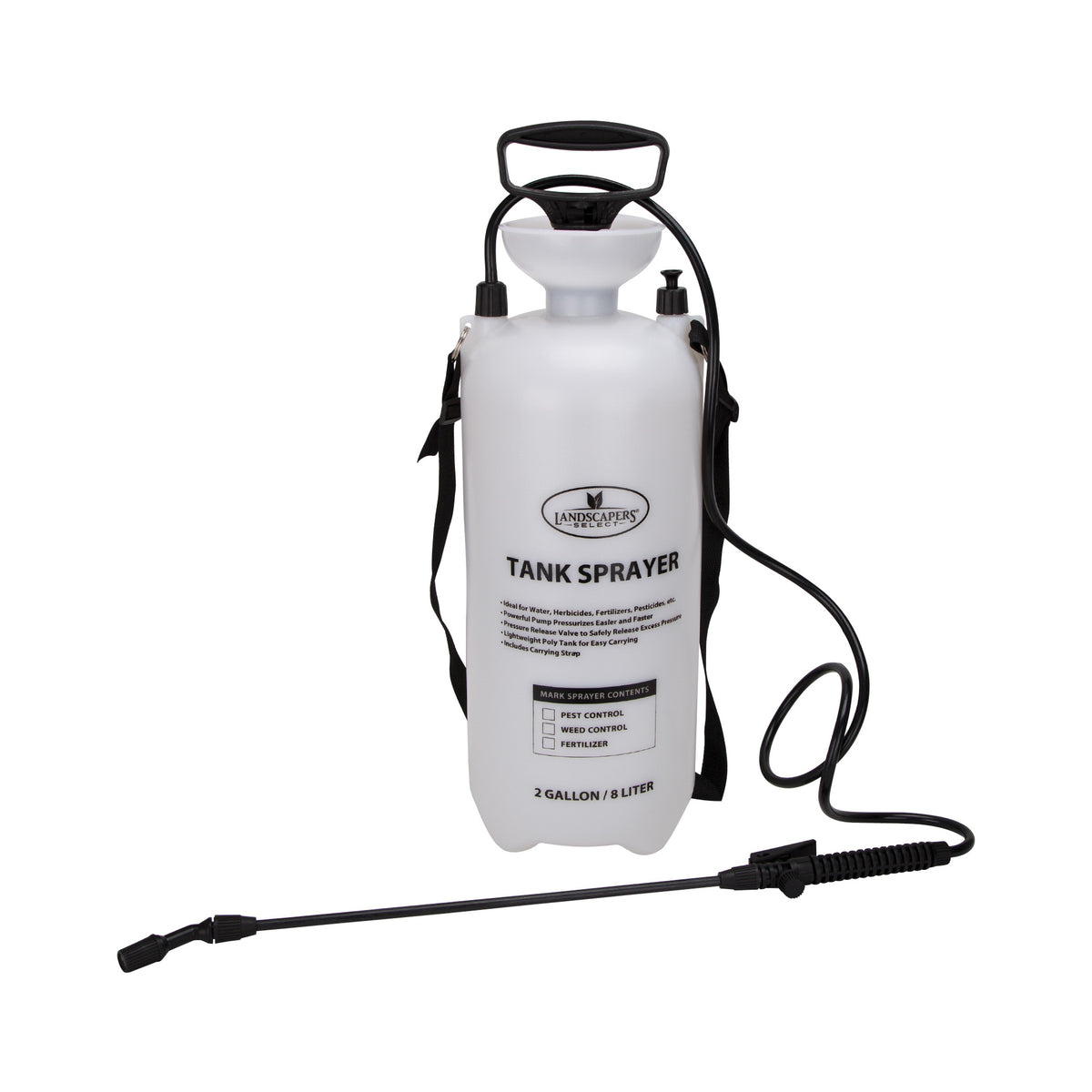 Landscapers Select SX-8B Compression Sprayer, 2 gal Tank, Polyethylene Tank, 55 in L Hose, White