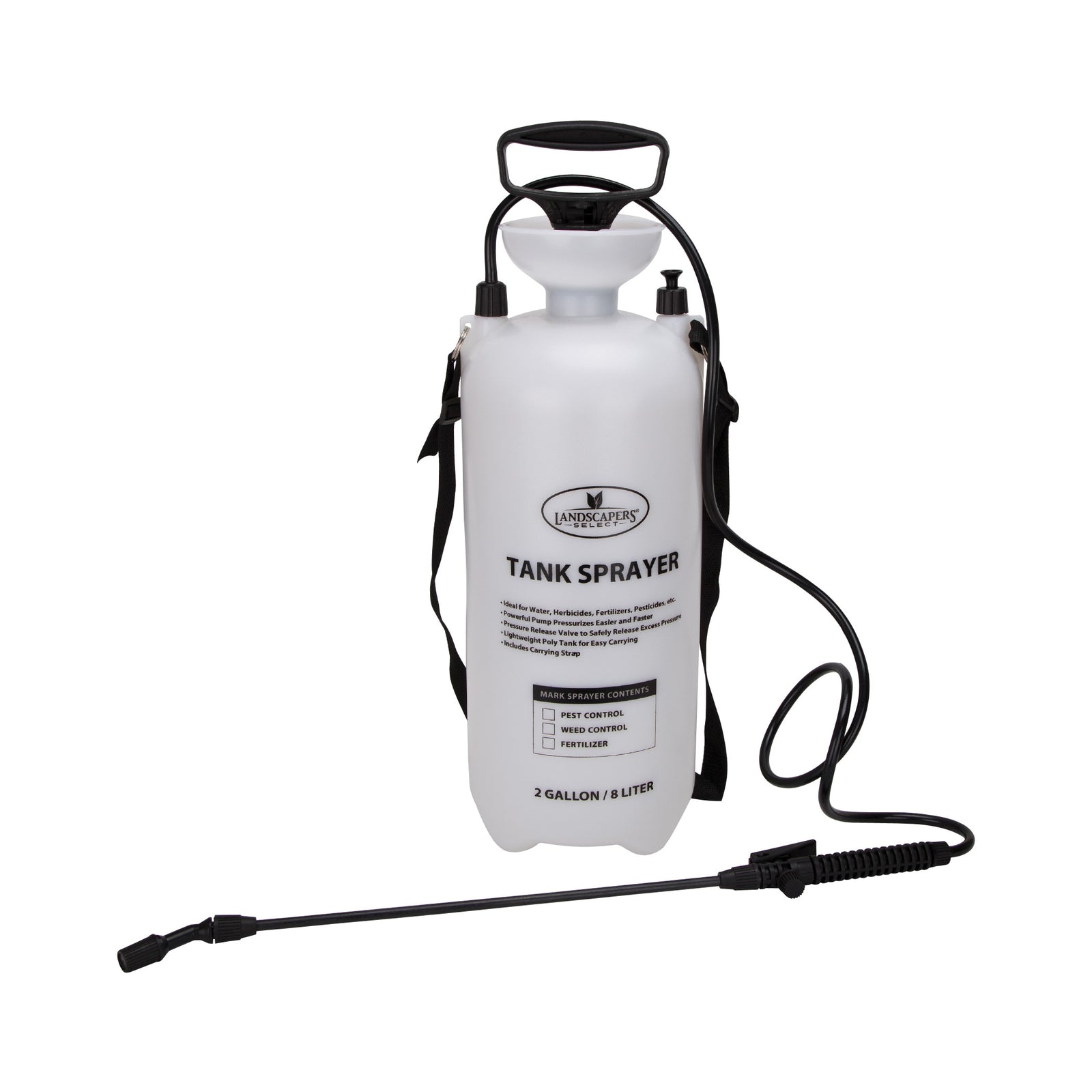 Landscapers Select SX-8B Compression Sprayer, 2 gal Tank, Polyethylene Tank, 55 in L Hose, White