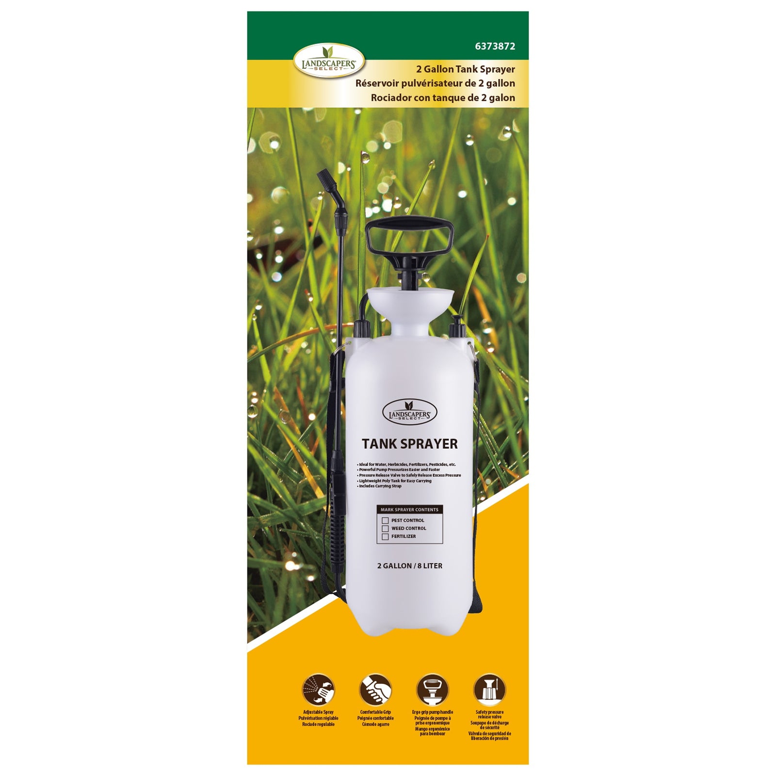 Landscapers Select SX-8B Compression Sprayer, 2 gal Tank, Polyethylene Tank, 55 in L Hose, White