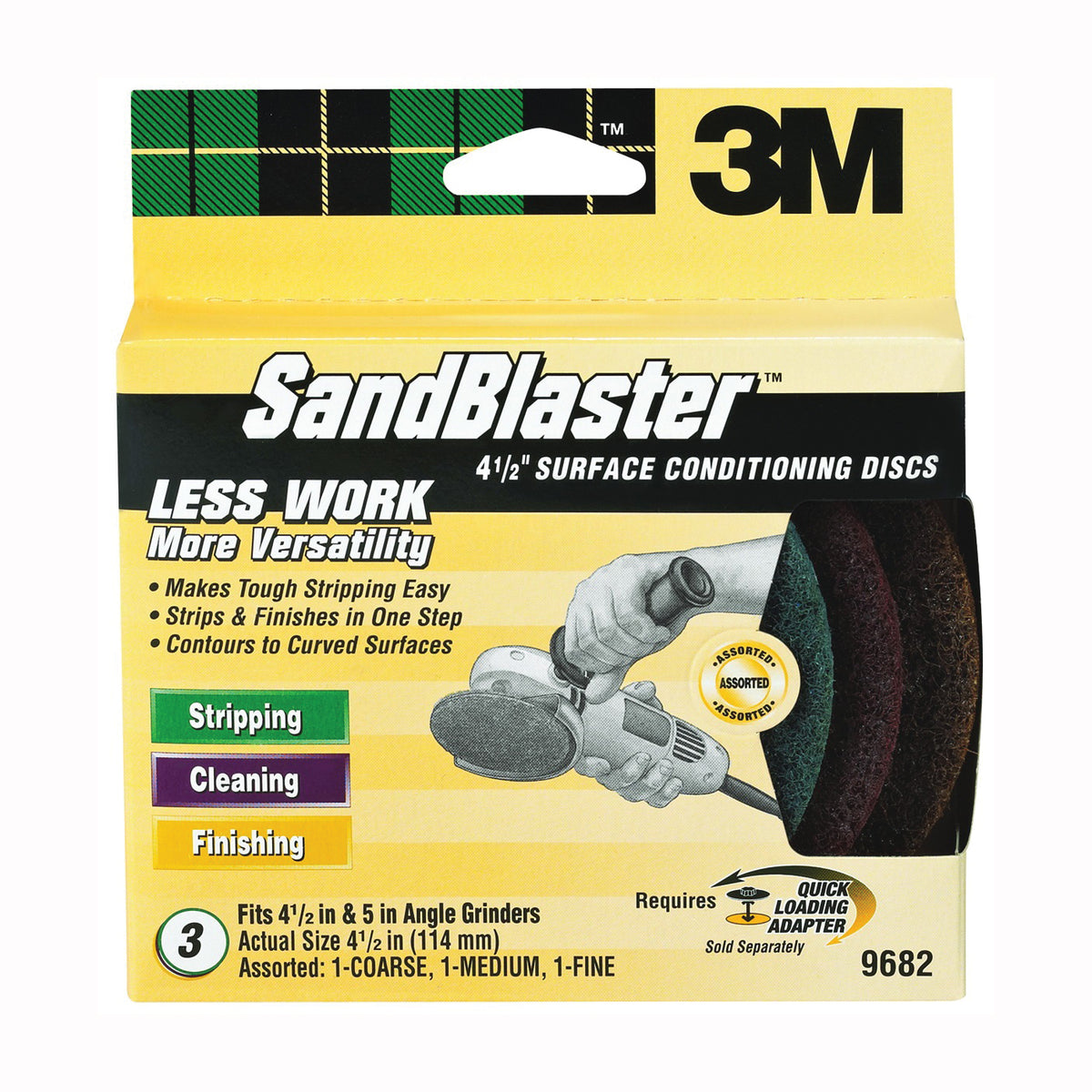 3M SandBlaster 9682 Grinding Disc Kit, 4-1/2 in Dia, Cubitron Ceramic Mineral Abrasive, Nylon Backing