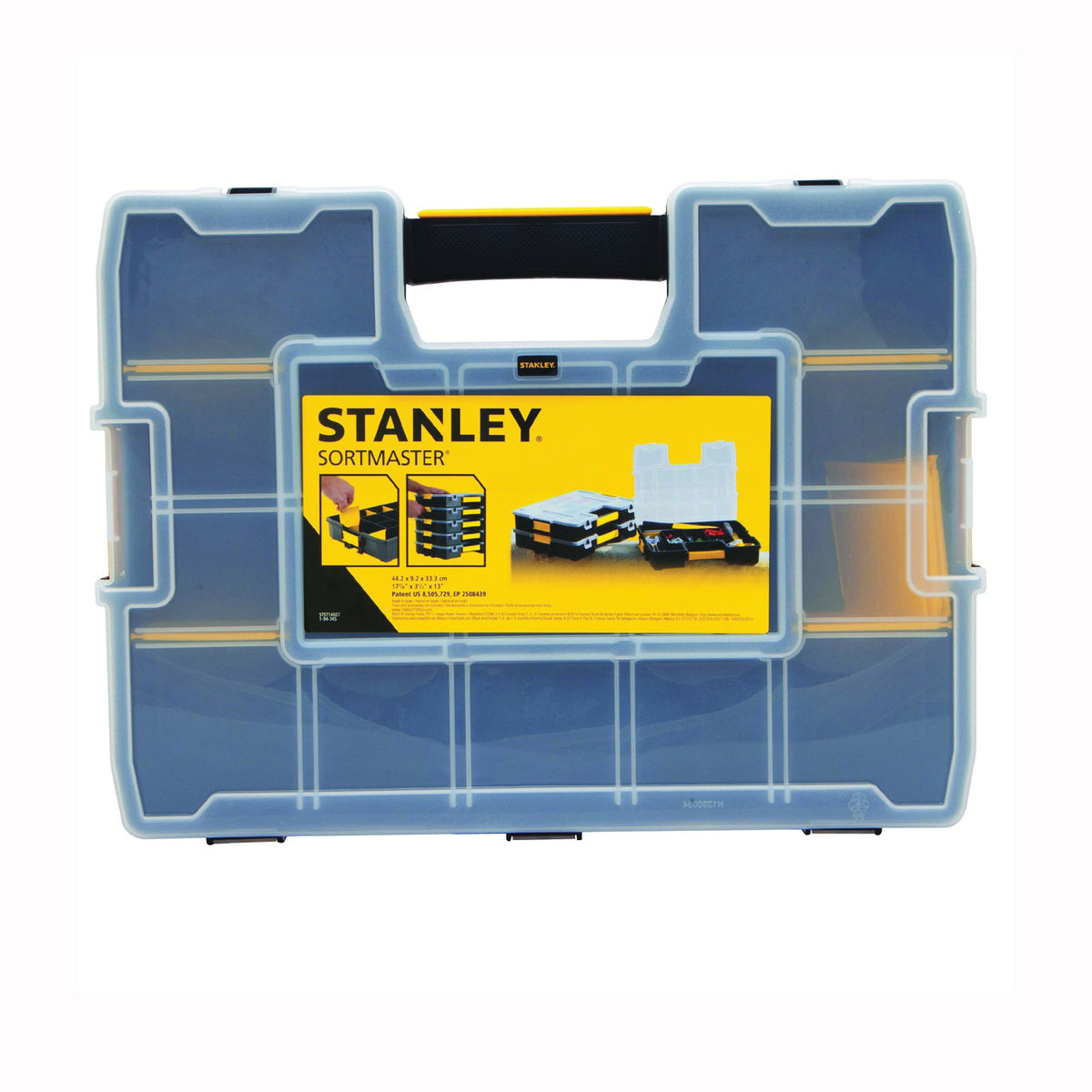 STANLEY STST14027 Tool Organizer, 13 in W, 3.4 in H, 15-Compartment, 14-Drawer, Plastic, Black/Yellow