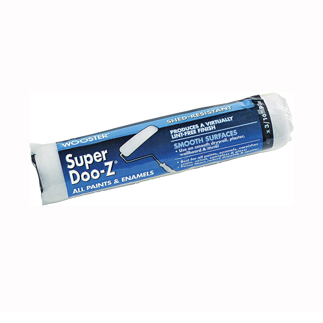 WOOSTER R206-4 Paint Roller Cover, 3/16 in Thick Nap, 4 in L, Fabric Cover, White