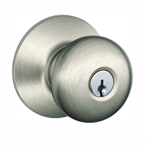 Schlage Plymouth Series F51A VPLY619 Keyed Entry Knob, Brass/Zinc, Satin Nickel