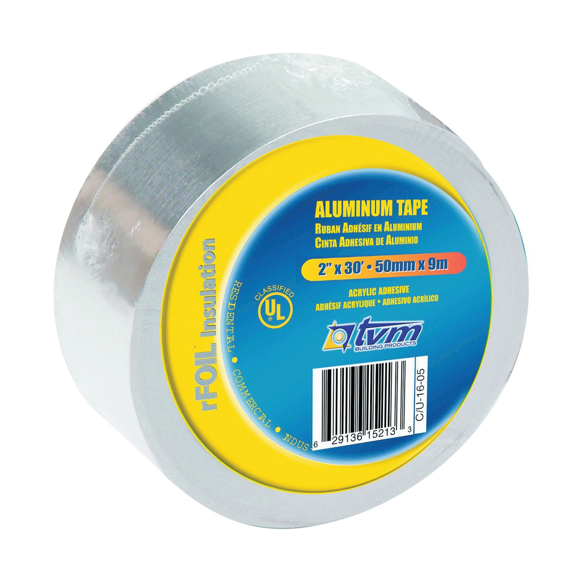 TVM TR2X030 Foil Tape, 30 ft L, 2 in W, Polypropylene Backing