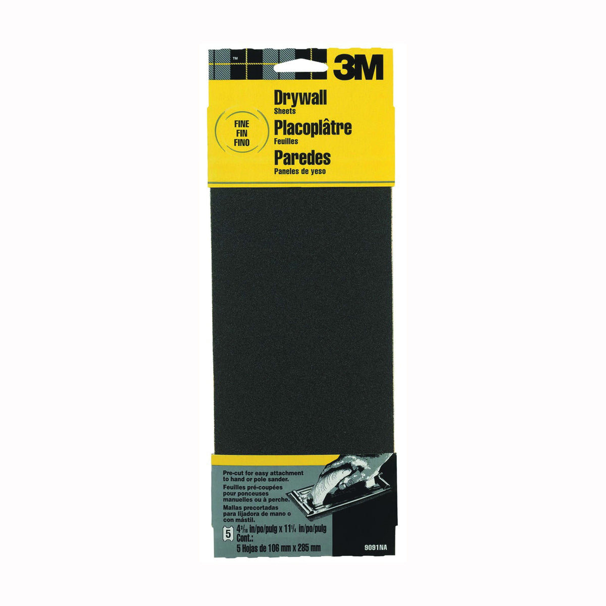 3M 9091 Sandpaper, 11 in L, 4-3/16 in W, 150 Grit, Fine, Silicone Carbide Abrasive