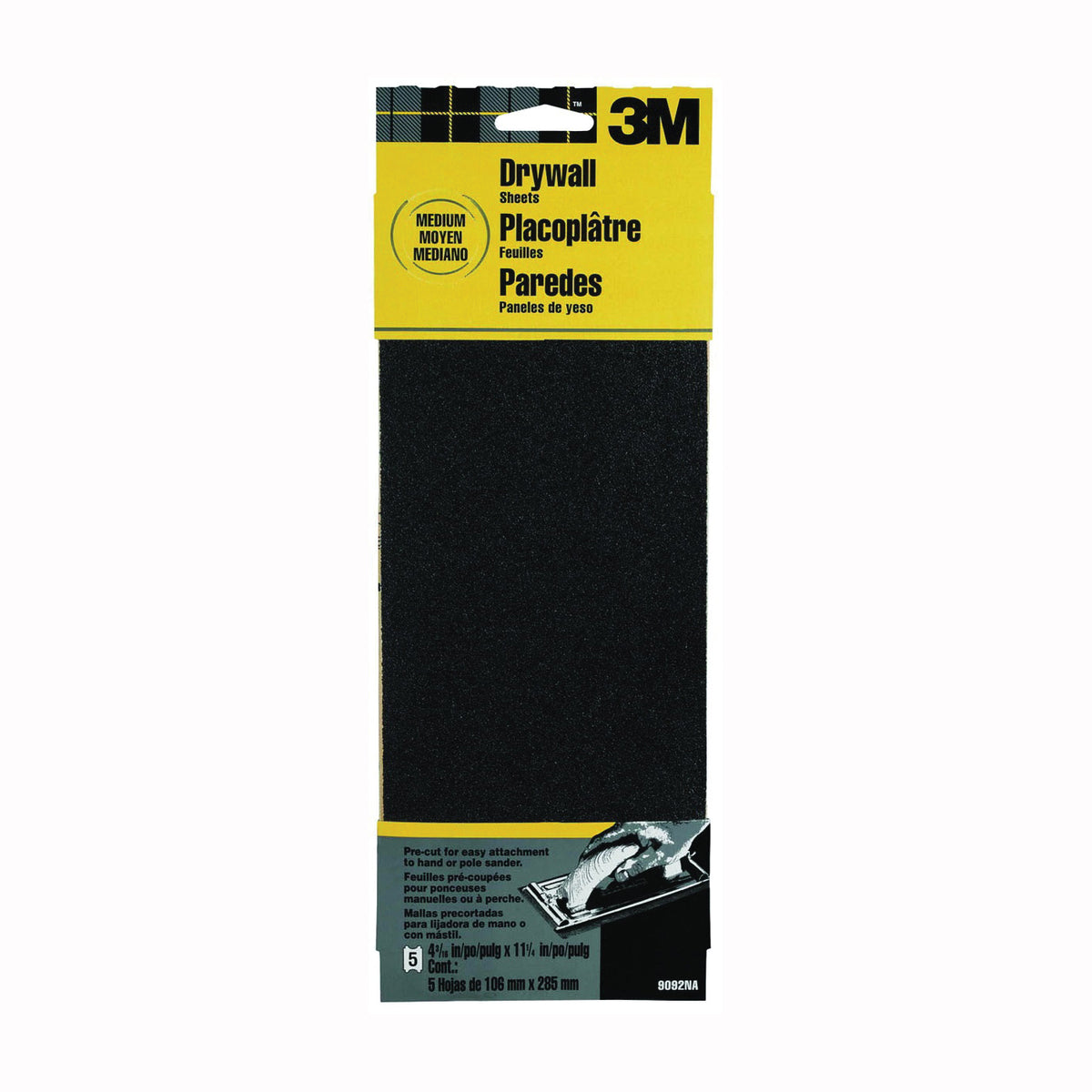 3M 9092 Sandpaper, 11 in L, 4-3/16 in W, 100 Grit, Medium, Silicone Carbide Abrasive