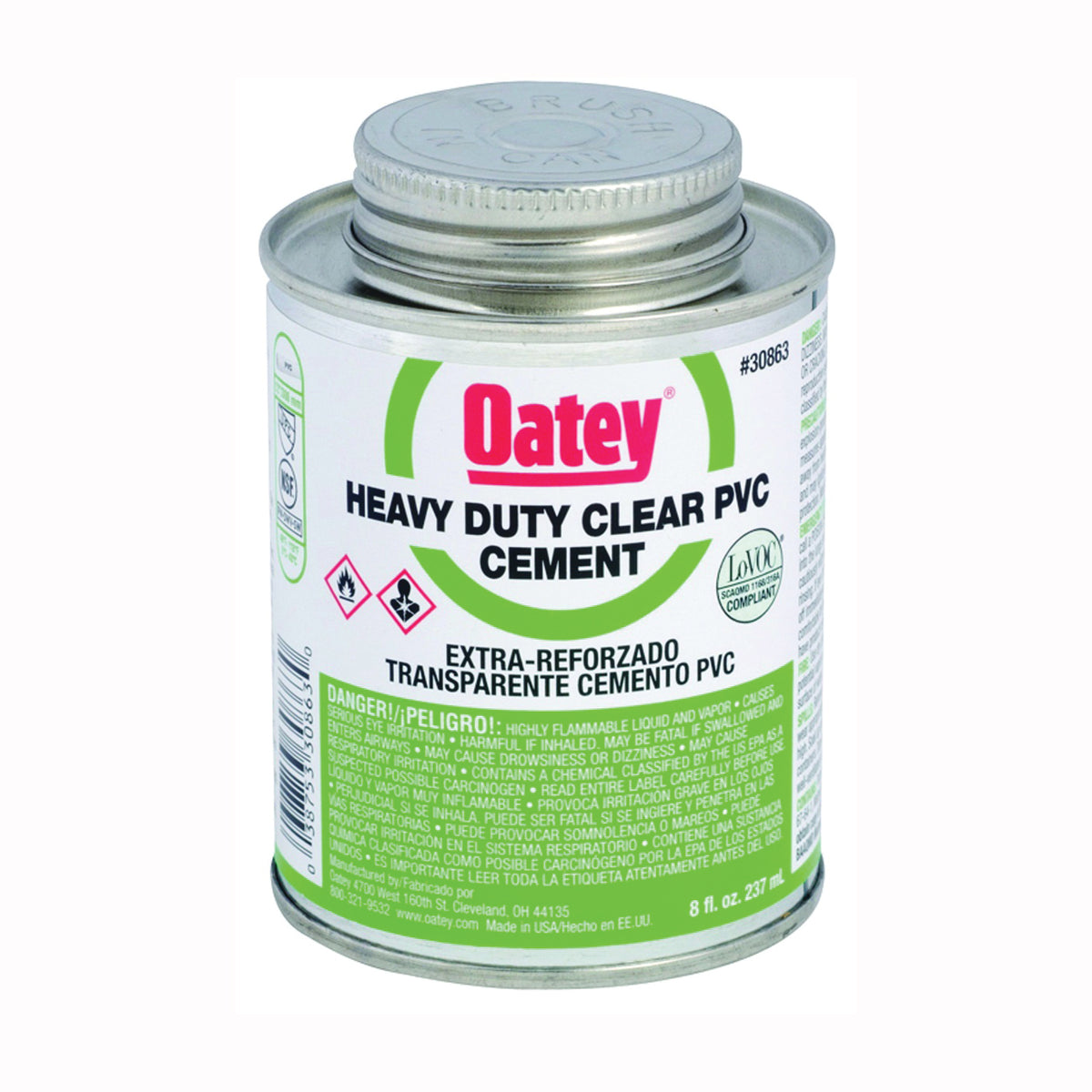 Oatey 30876 Solvent Cement, 16 oz Can, Liquid, Clear