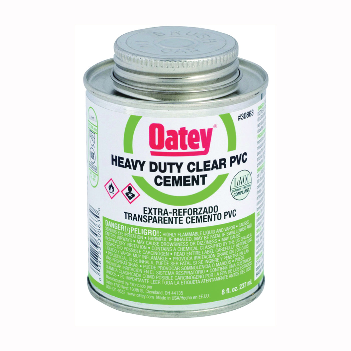 Oatey 31008 Solvent Cement, 32 oz Can, Liquid, Clear