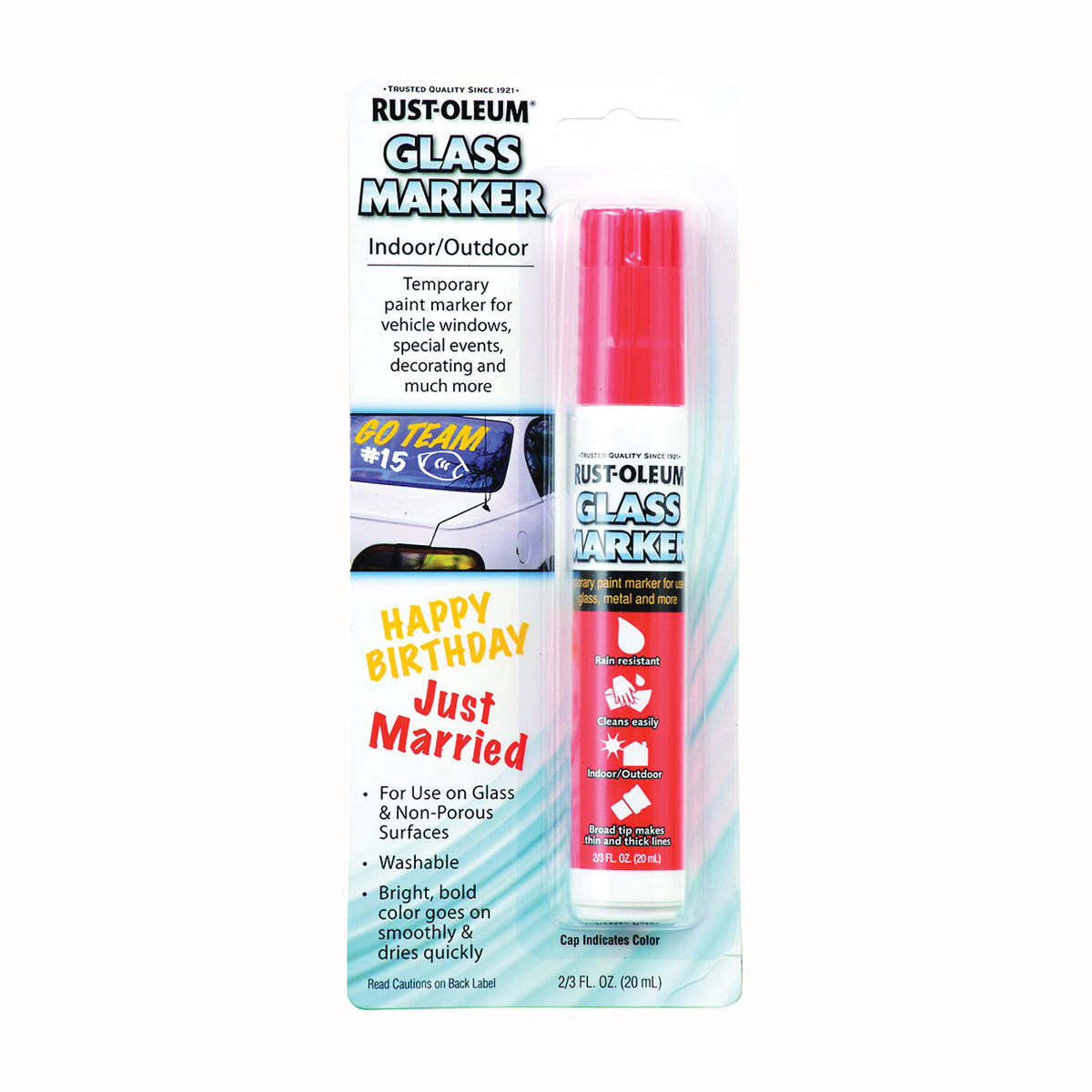 RUST-OLEUM AUTOMOTIVE 267964 Glass Marker, Satin, Red, 2 to 3 fl-oz, Paint Pen
