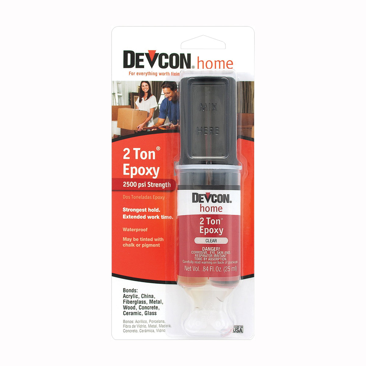 Devcon 31345 Epoxy, Liquid, Amber, 0.84 fl-oz Syringe