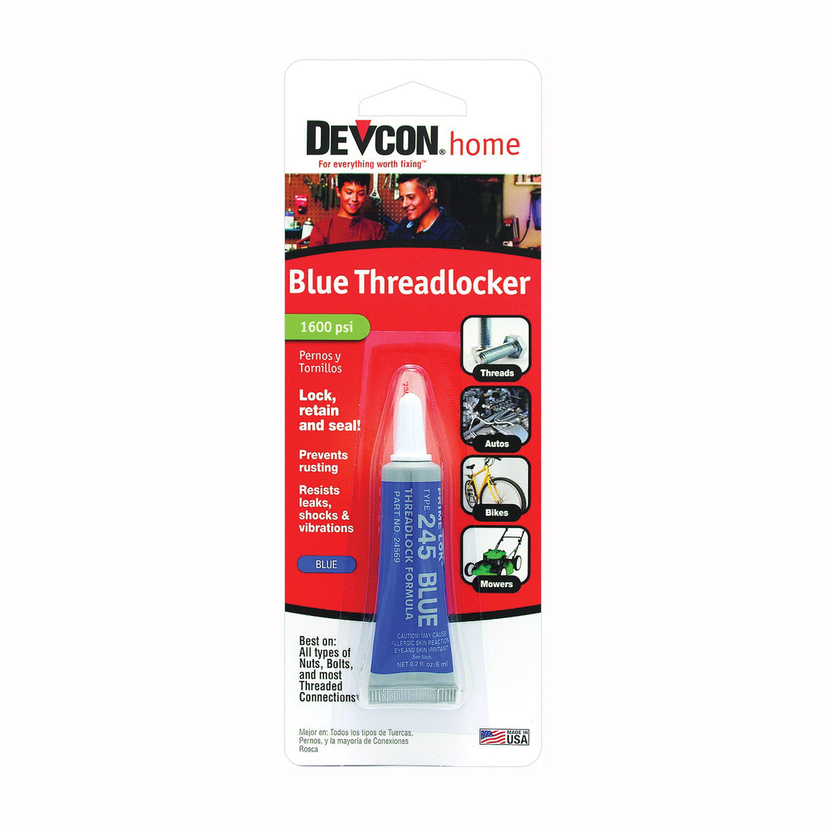 Devcon 24345 Threadlocker, Liquid, Mild, Blue, 0.2 oz Bottle