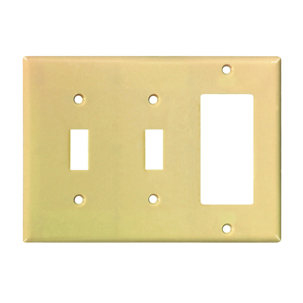 Eaton Wiring Devices 2173V-BOX Combination Wallplate, 4-1/2 in L, 6-3/8 in W, 3 -Gang, Thermoset, Ivory