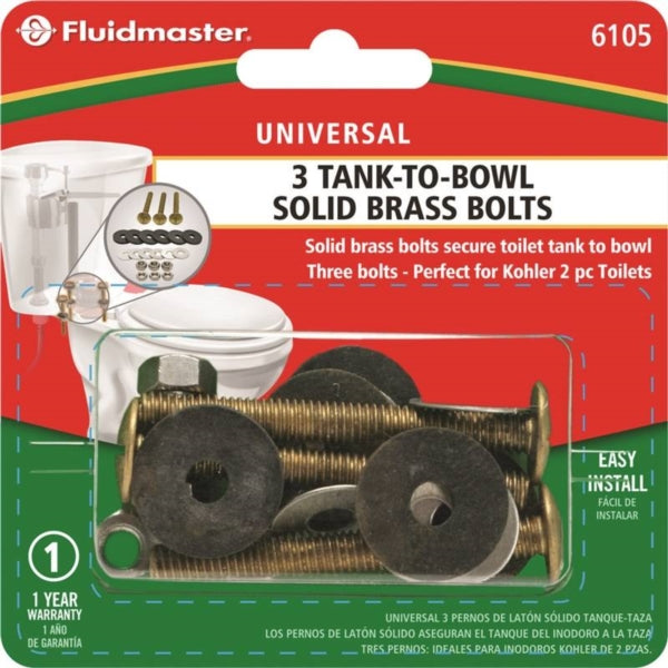 FLUIDMASTER 6105 Tank-to-Bowl Bolt, Brass, For: Rocking Toilets