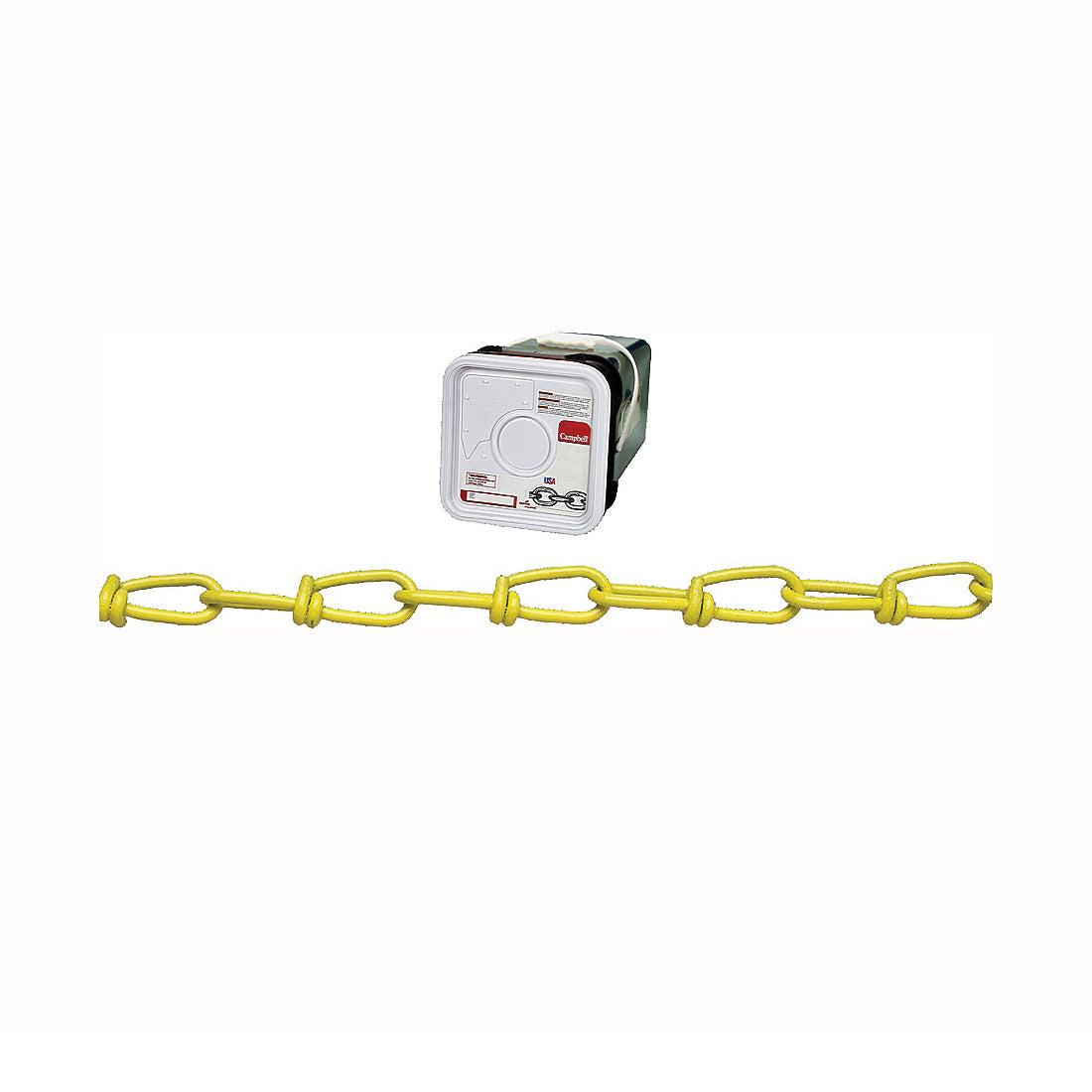 Campbell PD075-2496 Loop Chain, #2/0, 200 ft L, 255 lb Working Load, Low Carbon Steel, Yellow Poly-Coated