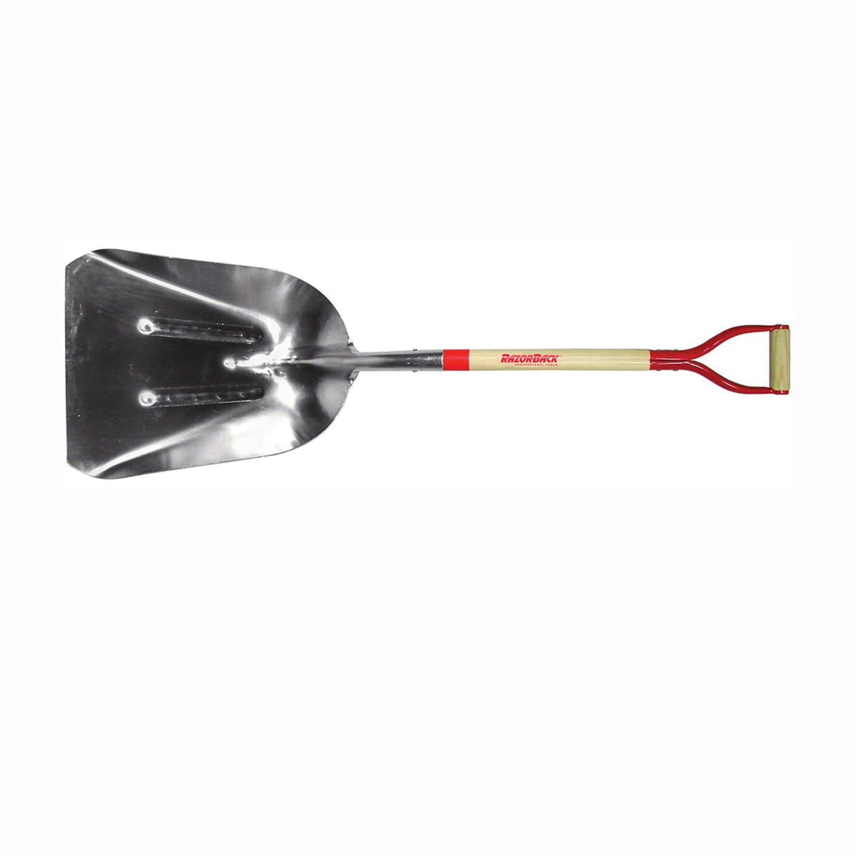 RAZOR-BACK 53130 Scoop Shovel, 15-1/4 in W Blade, 19-3/4 in L Blade, Aluminum Blade, Hardwood Handle, D-Shaped Handle