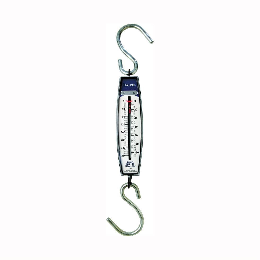 Taylor 3328 Hanging Scale, 280 lb Capacity, Analog Display, Steel Housing Material, lb