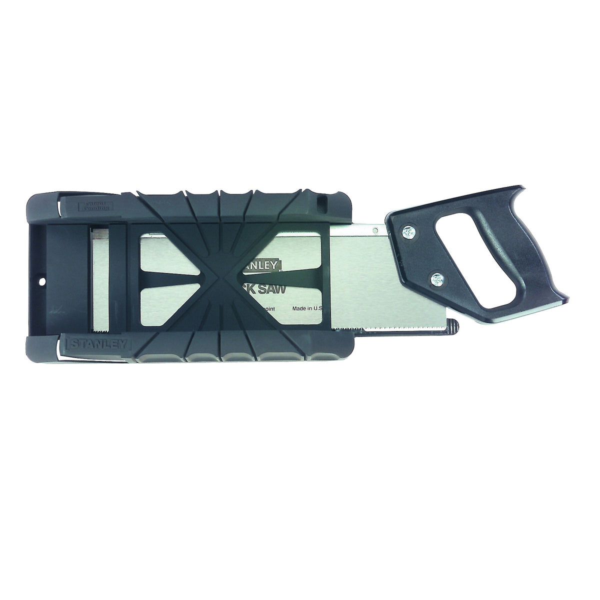 STANLEY 19-800 Mitre Box with Saw, 12 in W Cutting, 22.5, 45, 90 deg Cutting Slot, Gray