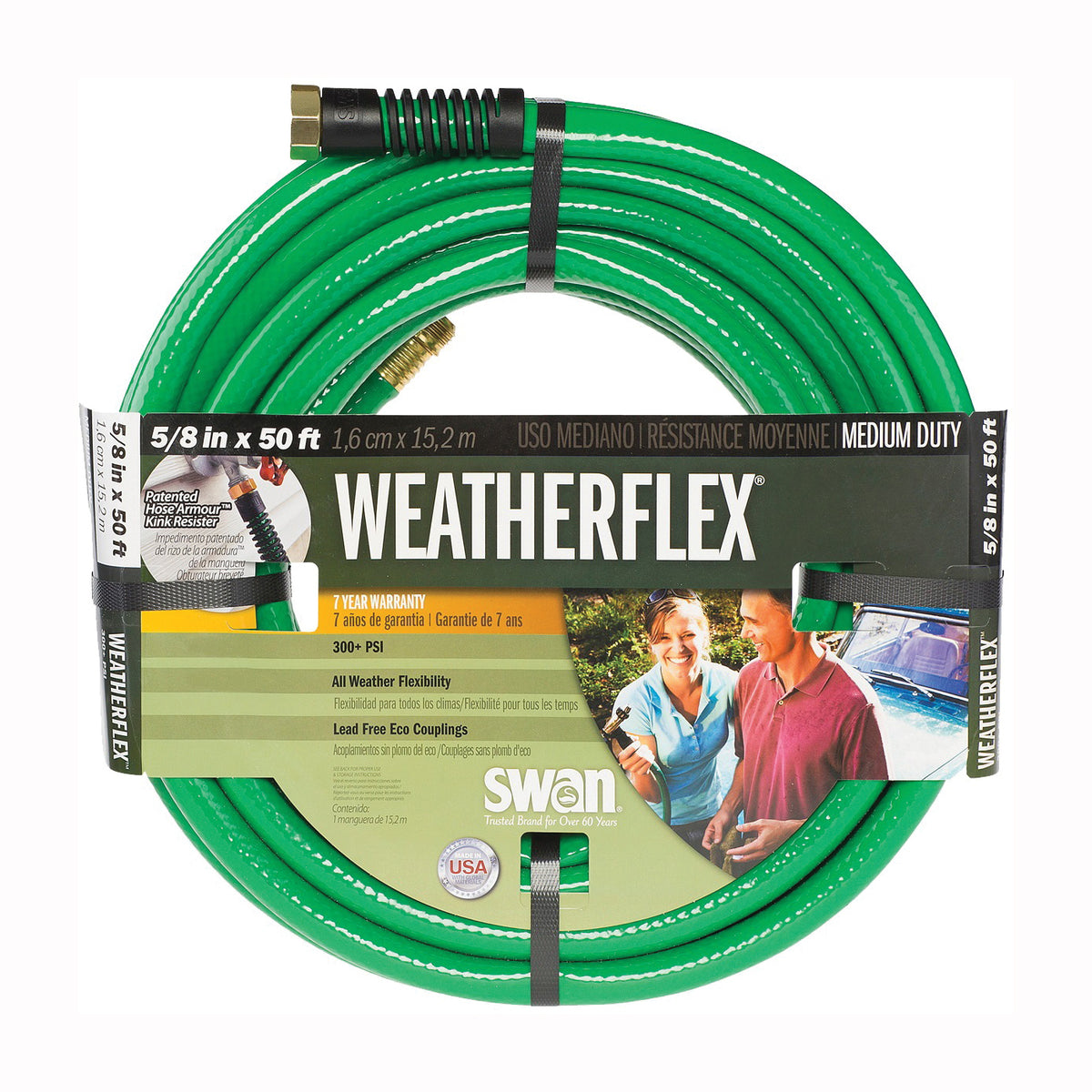 SWAN SNWF58050 Garden Hose GHT, 50 ft L, GHT, PVC, Green